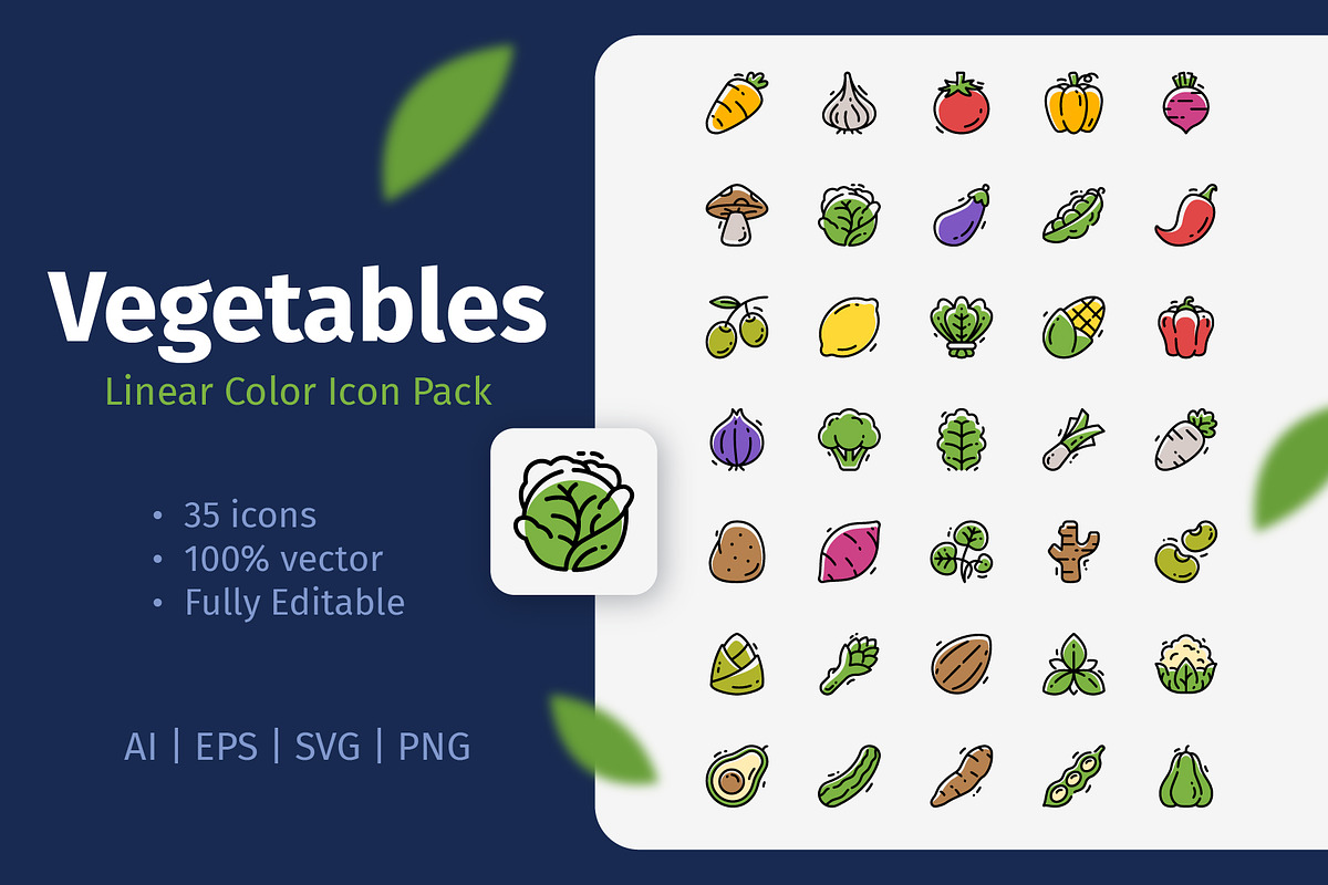 35 Vegetables Linear Color Icon Pack, an Emoji Icon by Bilicube Studio (Photo 2 of 3)