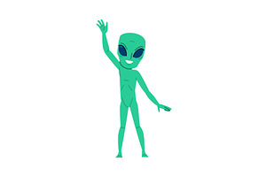 Friendly alien waving hand and, an Illustration by pikepicture