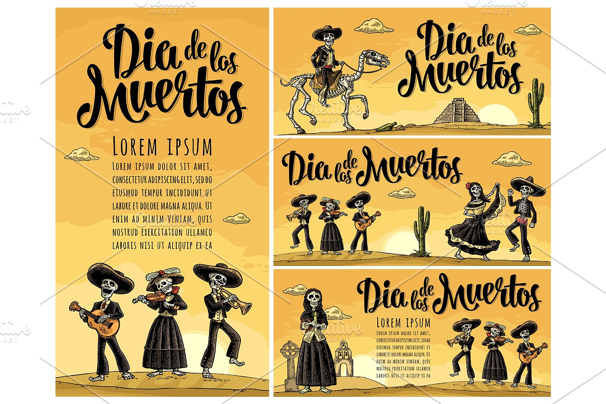 Skeleton Mexican costumes dance, an Illustration by MoreVector