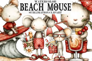 Watercolor Beach Mouse Clipart, a Seasonal Illustration by Designking