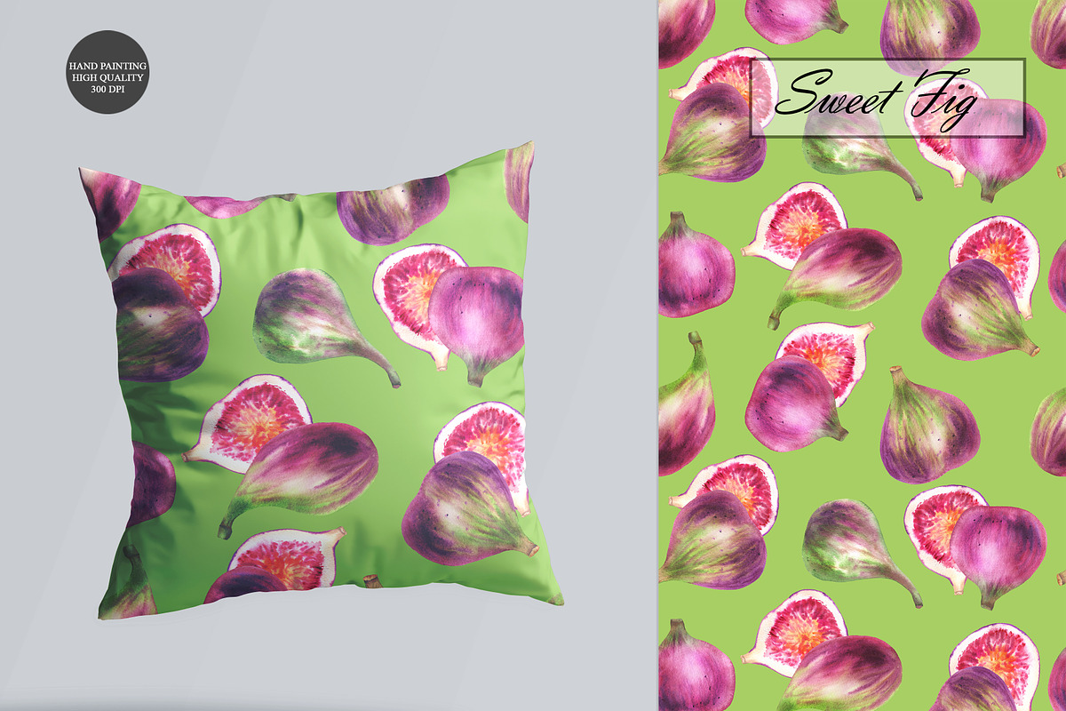 Watercolor Fig Seamless Patterns, a Food Illustration by OlDm_Shop (Photo 4 of 10)