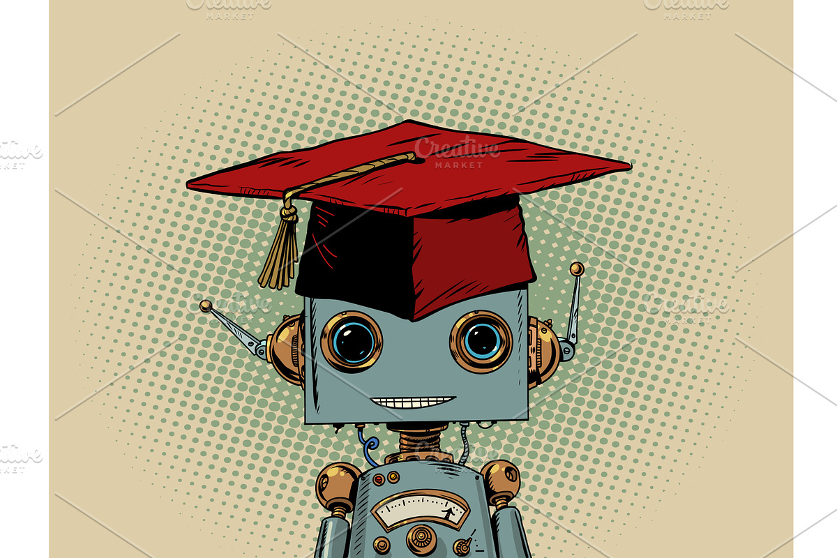 Teaching AI knowledge. Robot in a, a Technology Illustration by rogistok
