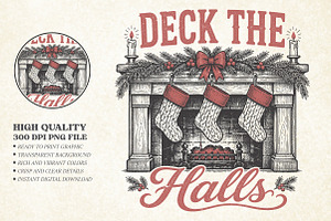 Vintage Deck The Halls Christmas PNG, a Seasonal Illustration by Libby Wishes