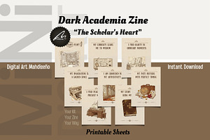Dark Academia Affirmation Cards Zine, a Card Template by Digital Art Mahdiseño