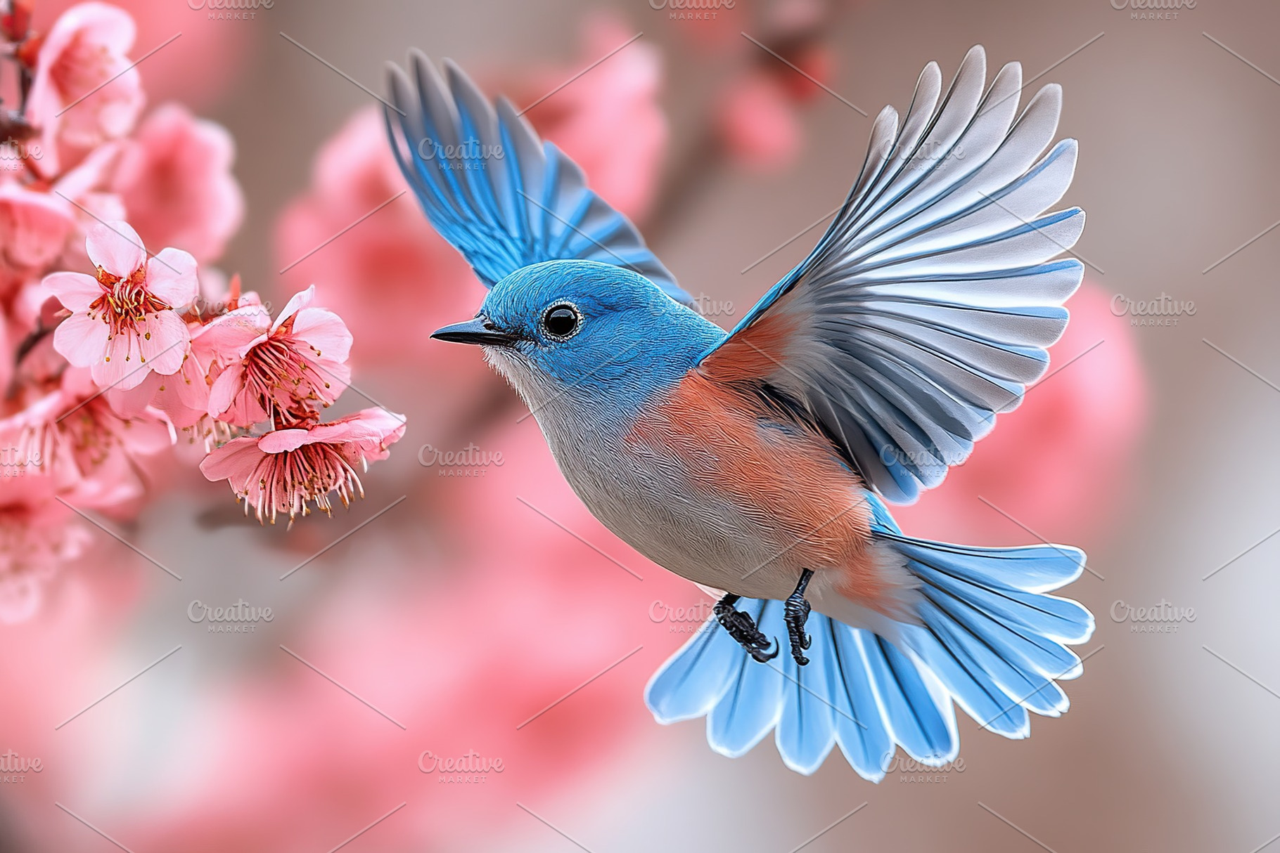 Beautiful blue bird in fly on blurred background, an Animal Photo by AlyaAnd