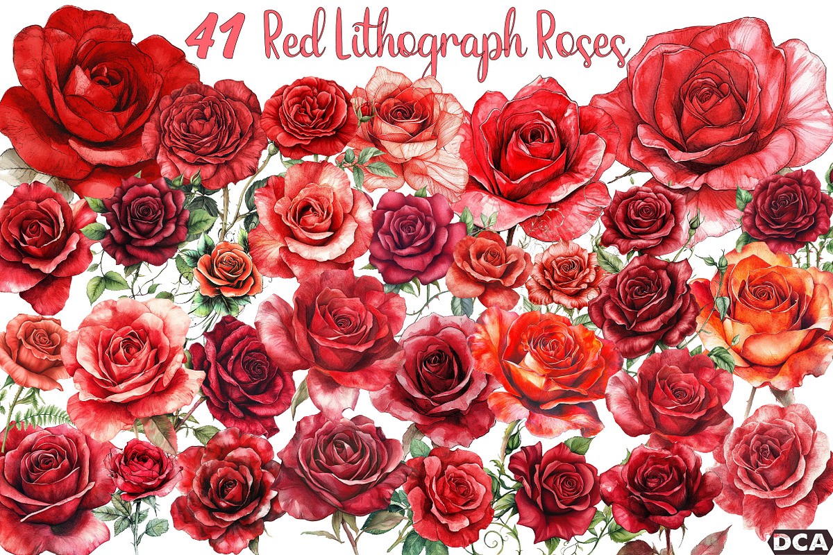 Red Lithograph Roses Clipart, an Illustration by DreamCafeArt (Photo 1 of 7)