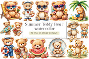 Summer Teddy Bear Clipart, a Seasonal Illustration by DreamArtGraphic (Thumbnail 1 of 4)