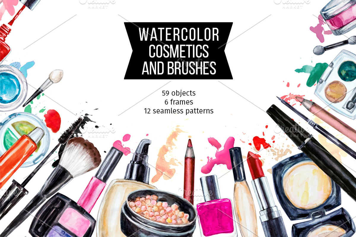 Watercolor cosmetic collection, a Texture Illustration by Lina's store (Photo 1 of 9)