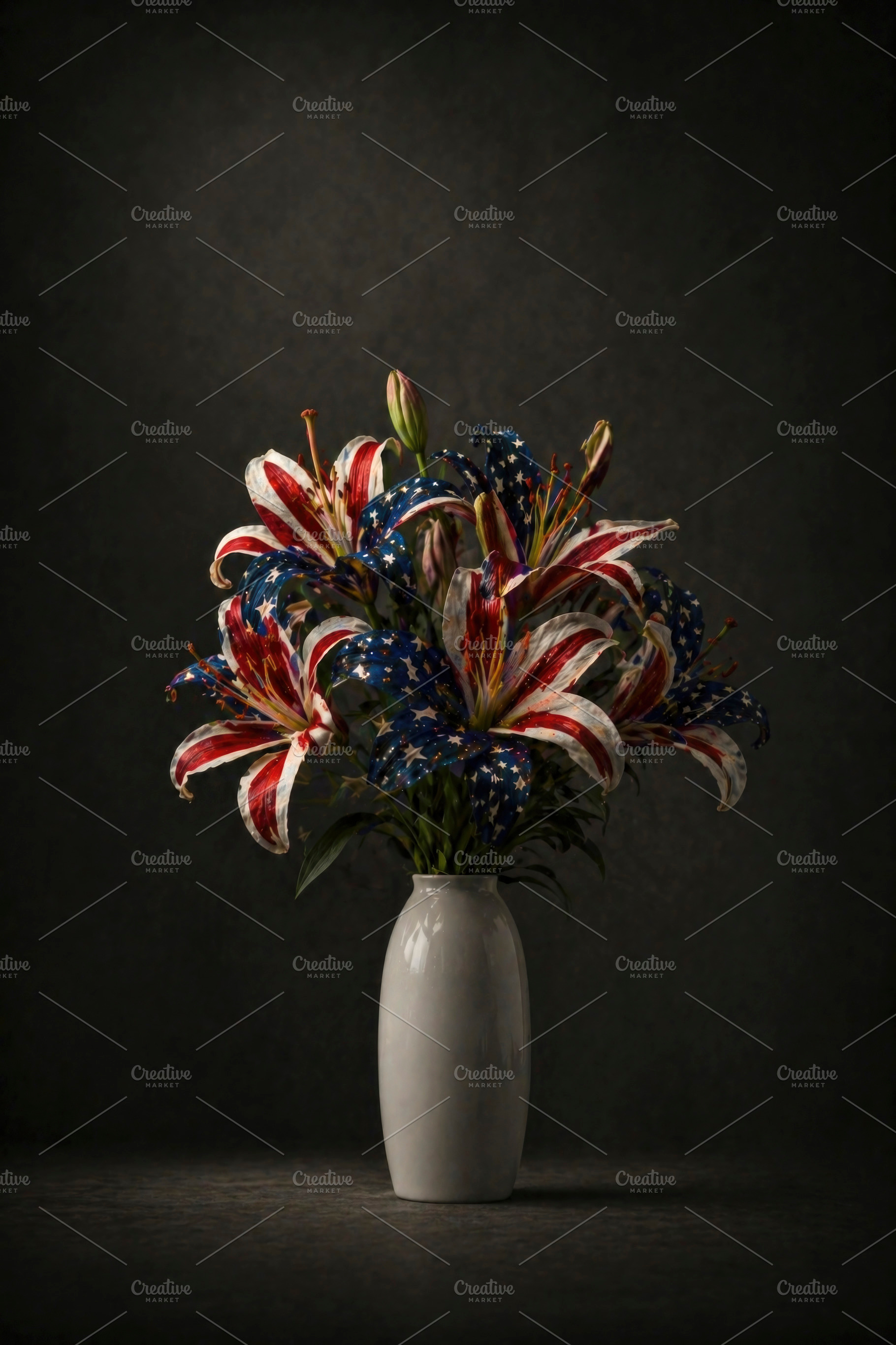 bouquet of lilies with the US flag, generative AI, a Photo by Nito