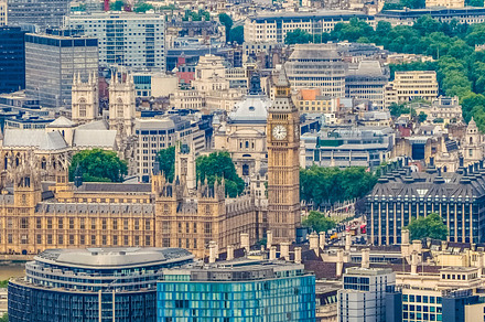 Aerial view of the Houses of Parliament in London, a Photo by WorldPhotos