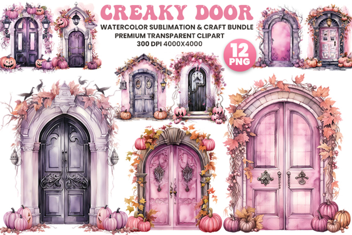 Watercolor Halloween Creaky Door PNG, a Seasonal Illustration by Creative Arslan (Photo 1 of 7)