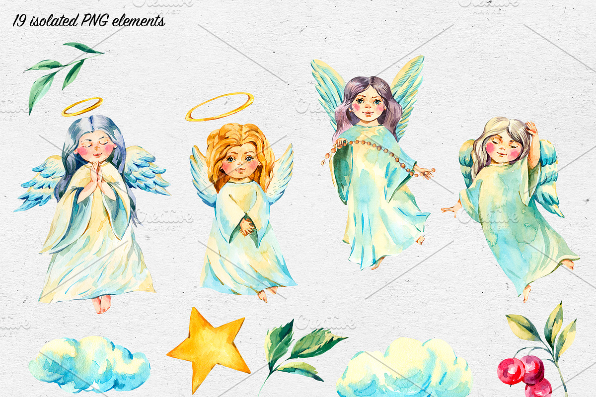 Watercolor angel-Wings clipart, an Illustration by Depiano (Photo 2 of 8)