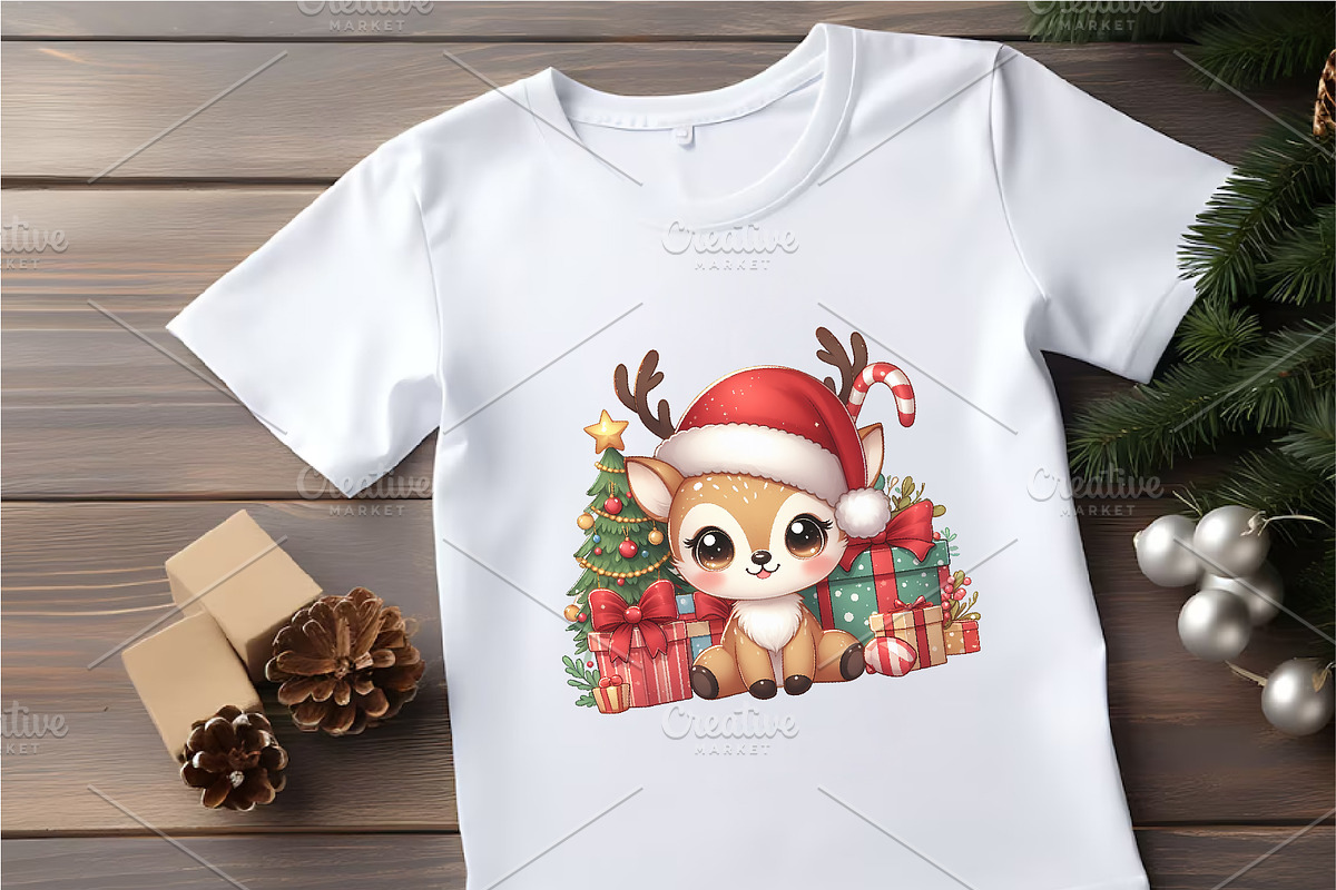 Christmas Deer. T-Shirt, PNG., an Animal Illustration by KENO Mascots (Photo 3 of 8)