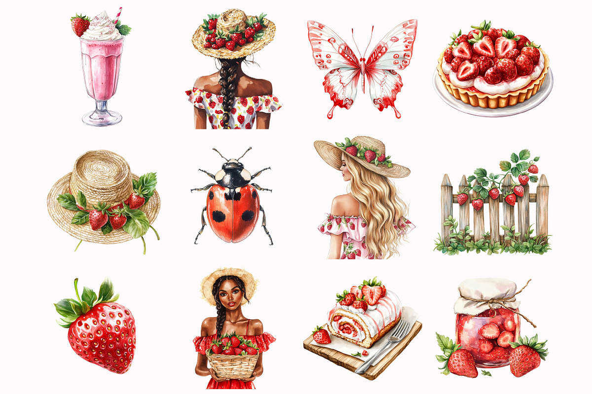Watercolor Strawberry Garden Clipart, an Illustration by Design Market (Photo 2 of 3)