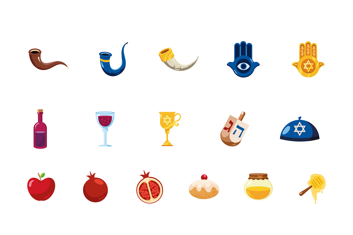 Jewish Holiday Icon Illustration Set