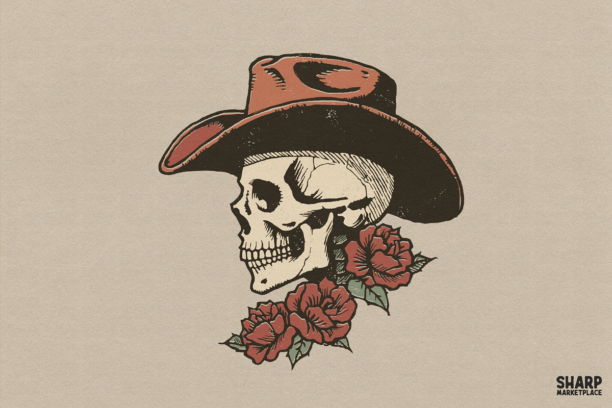 Skull Wearing A Cowboy Hat With Red, an Object Graphic by SharpMarketplace (Photo 1 of 5)