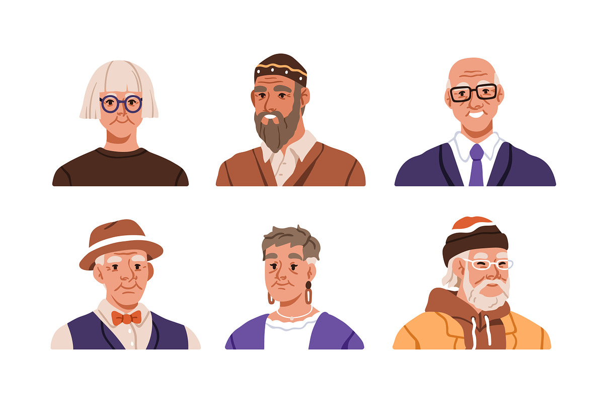Happy senior people avatars set, a Person Illustration by Good Studio (Photo 4 of 5)