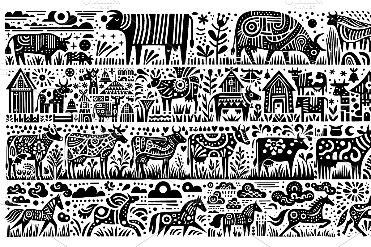 Vintage Wild Animals Folk Art, a Decorative Illustration by devastd (Photo 12 of 28)