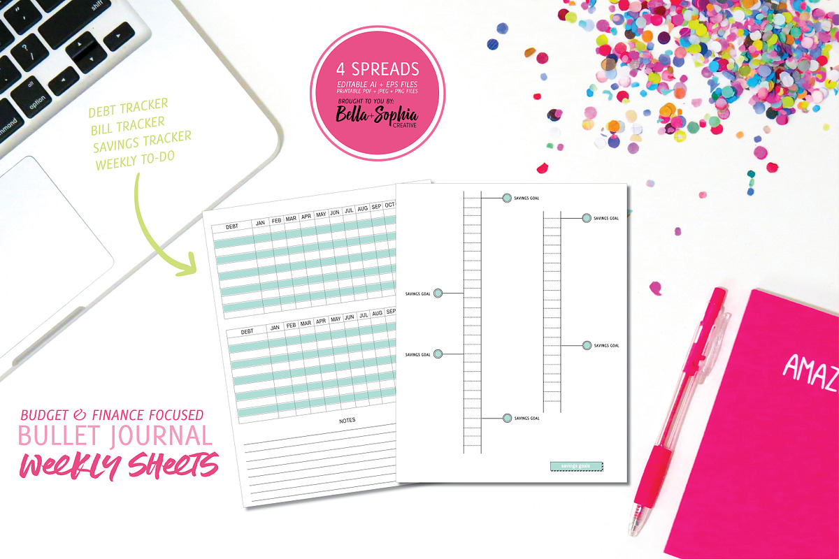 Budget/Finance Weekly Planner Pages, a Stationery Template by Bella+Sophia Creative (Photo 1 of 2)