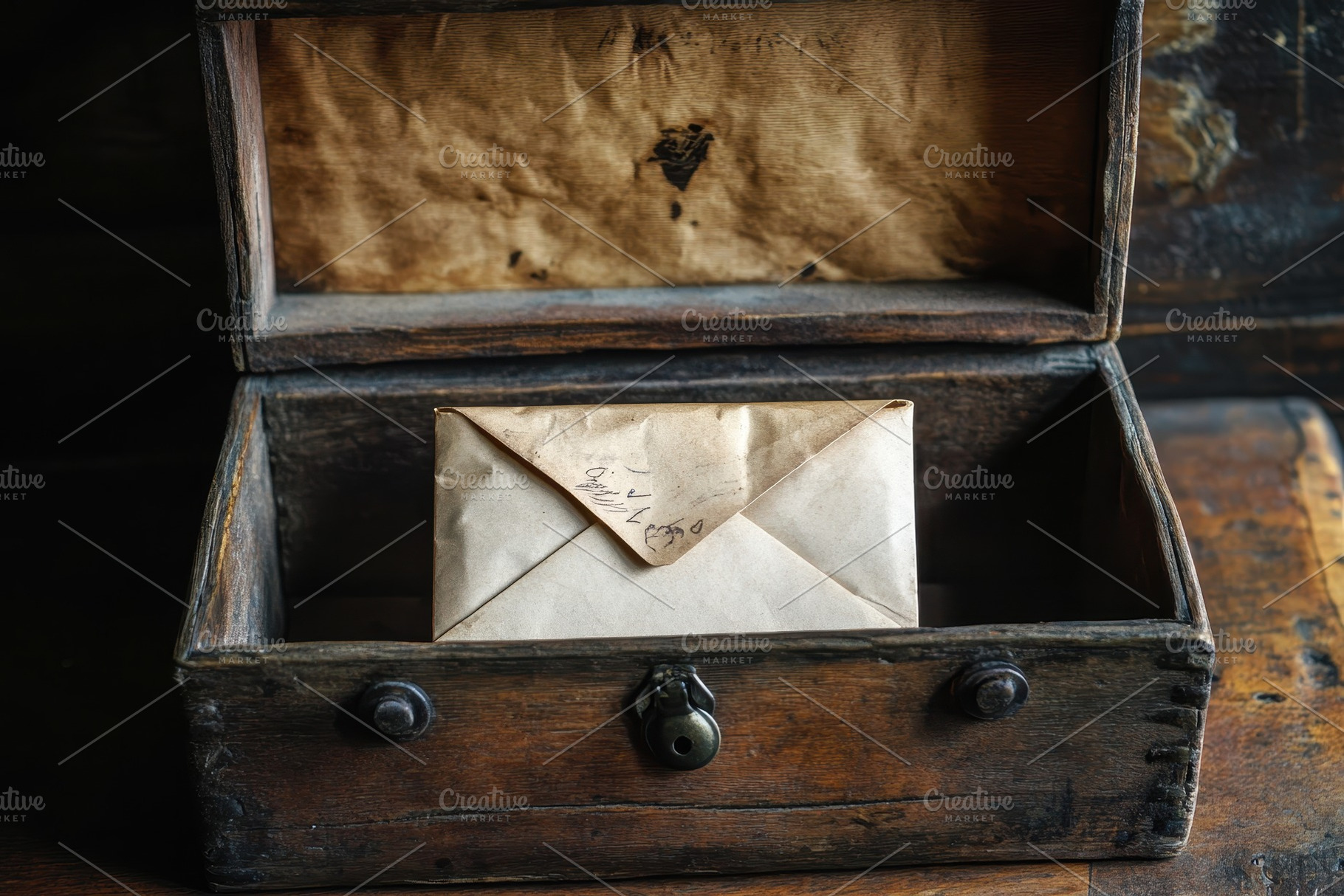 Vintage wooden chest with old envelo, a Photo by Iftikhar Alam