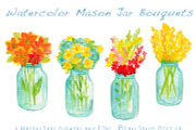 Watercolor Mason Jar Bouquets, an Illustration by Sandra Jones Art (Thumbnail 1 of 2)