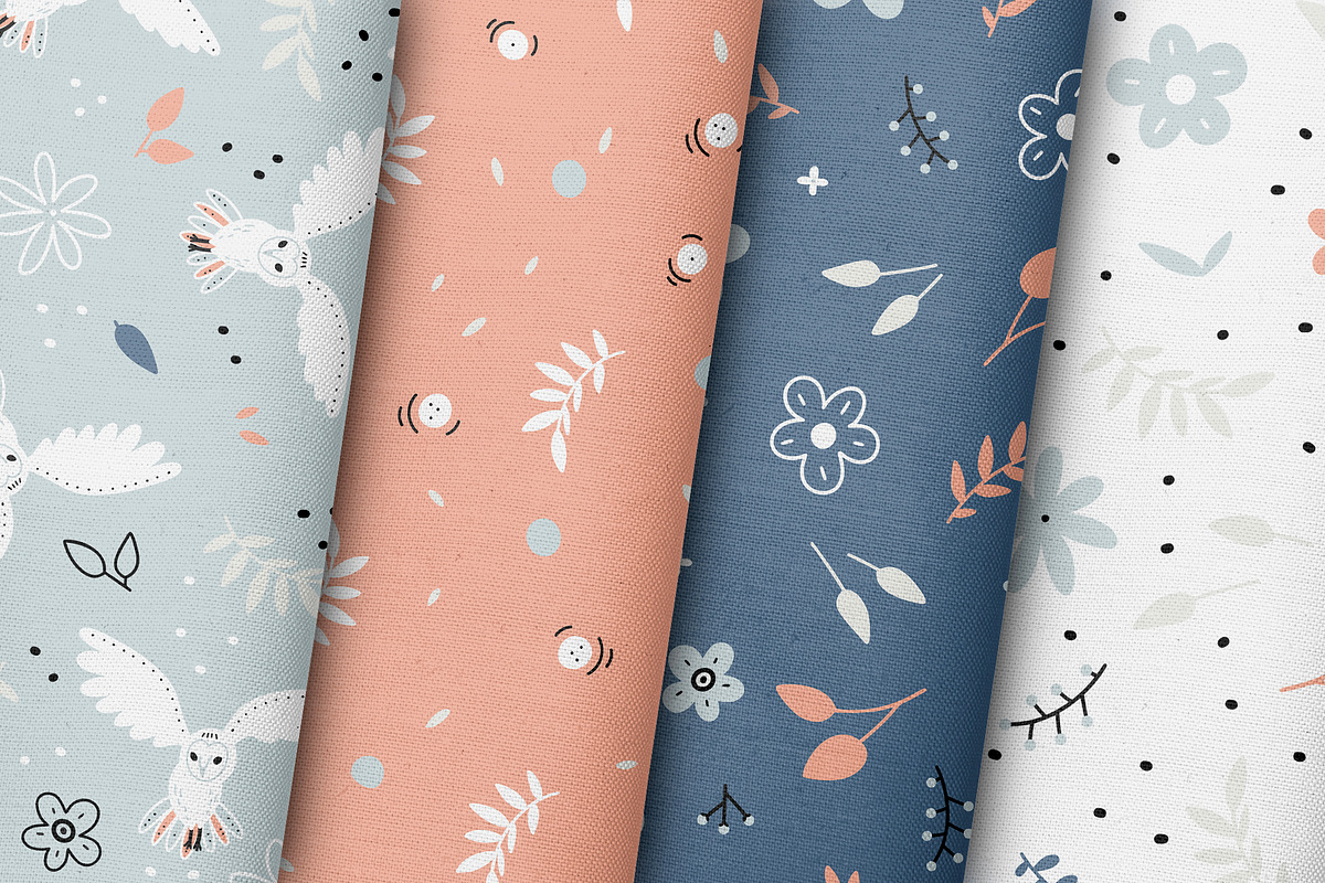 Floral patterns set with owls, a Pattern Graphic by rosypatterns (Photo 4 of 4)