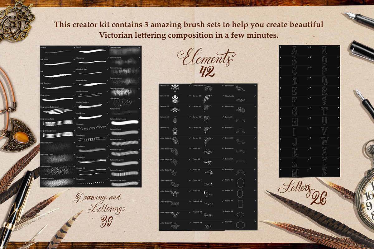 Victorian Lettering Creator Kit, a Brush Add-On by Letter