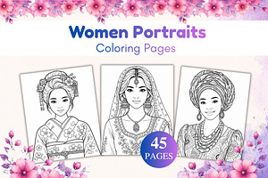 45 Women Portraits Coloring Book, a Person Illustration by SimoDigitalArt