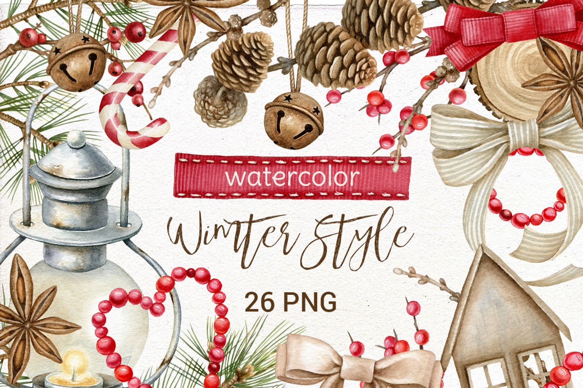 Watercolor Christmas clipart., an Illustration by Mary (Photo 1 of 2)