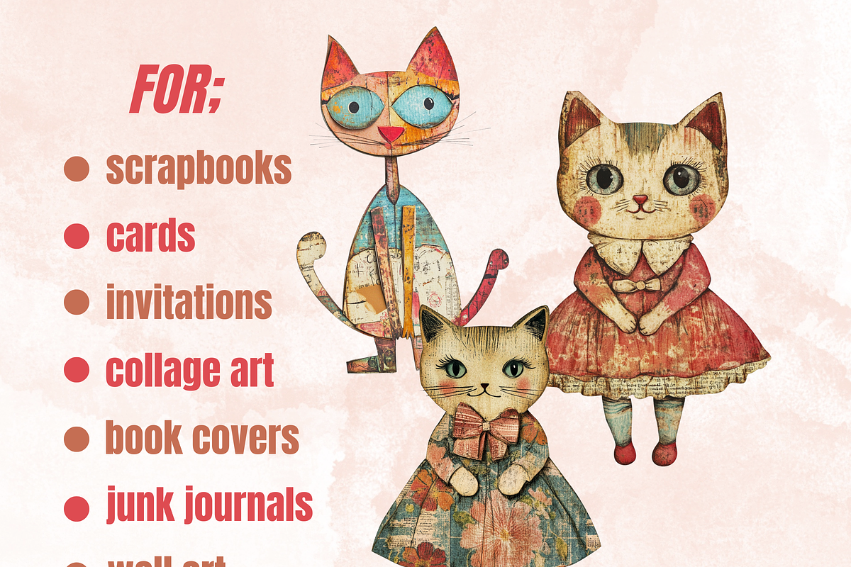 Whimsical Cat Mixed Media Clipart, a Background Graphic by GiraffeCreative (Photo 8 of 9)