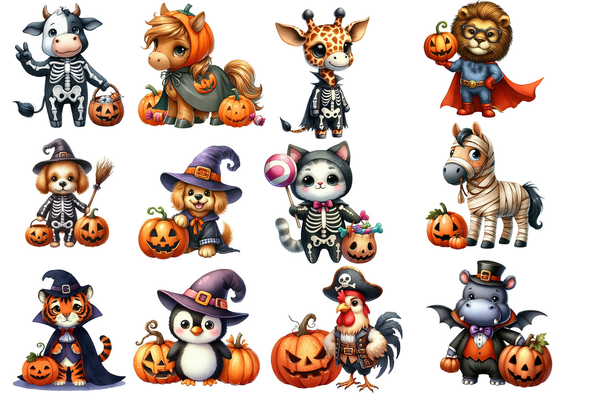 Halloween Animals Clipart Bundle, an Illustration by Designworld (Photo 3 of 5)