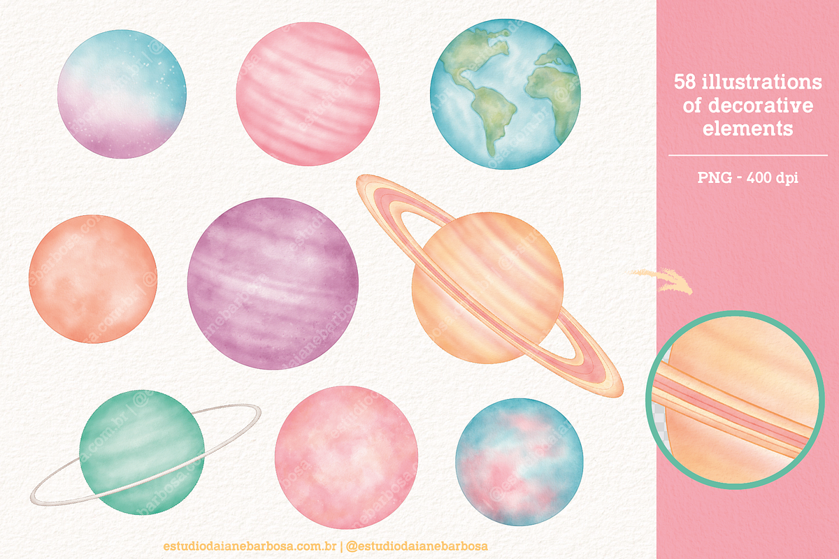 Space Trip (Candy) - Cliparts Set, an Illustration by Estudio Daiane Barbosa (Photo 3 of 10)