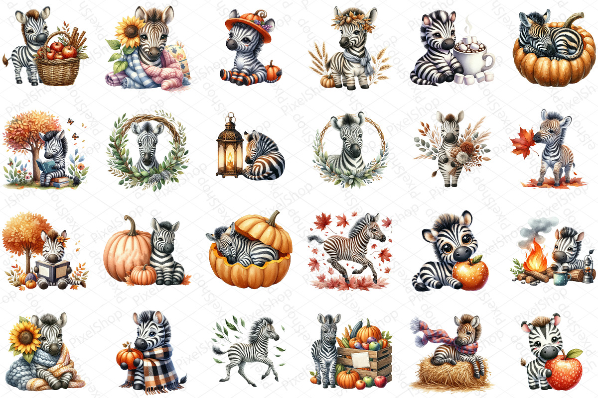 Watercolor Autumn Zebra Clipart, an Illustration by DreamPrint404 (Photo 5 of 6)
