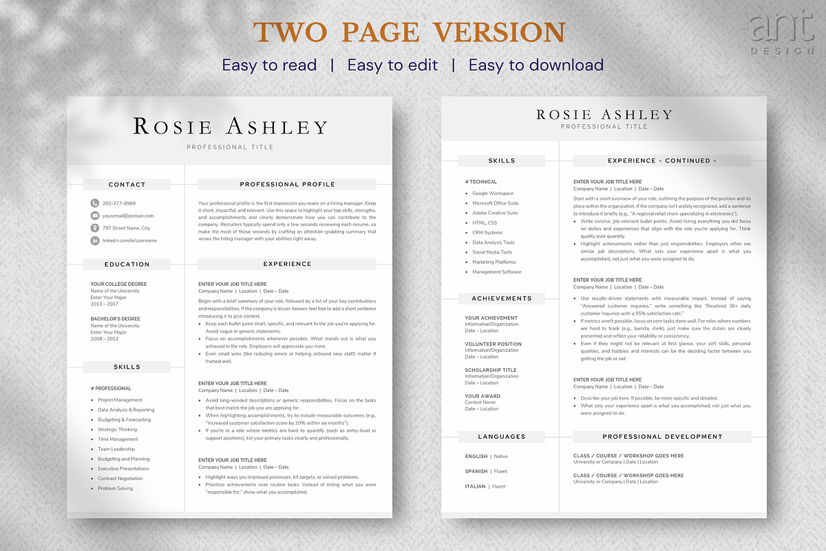 Modern Resume Template - Rosie, a Resume Template by AntDesignStudio (Photo 3 of 9)