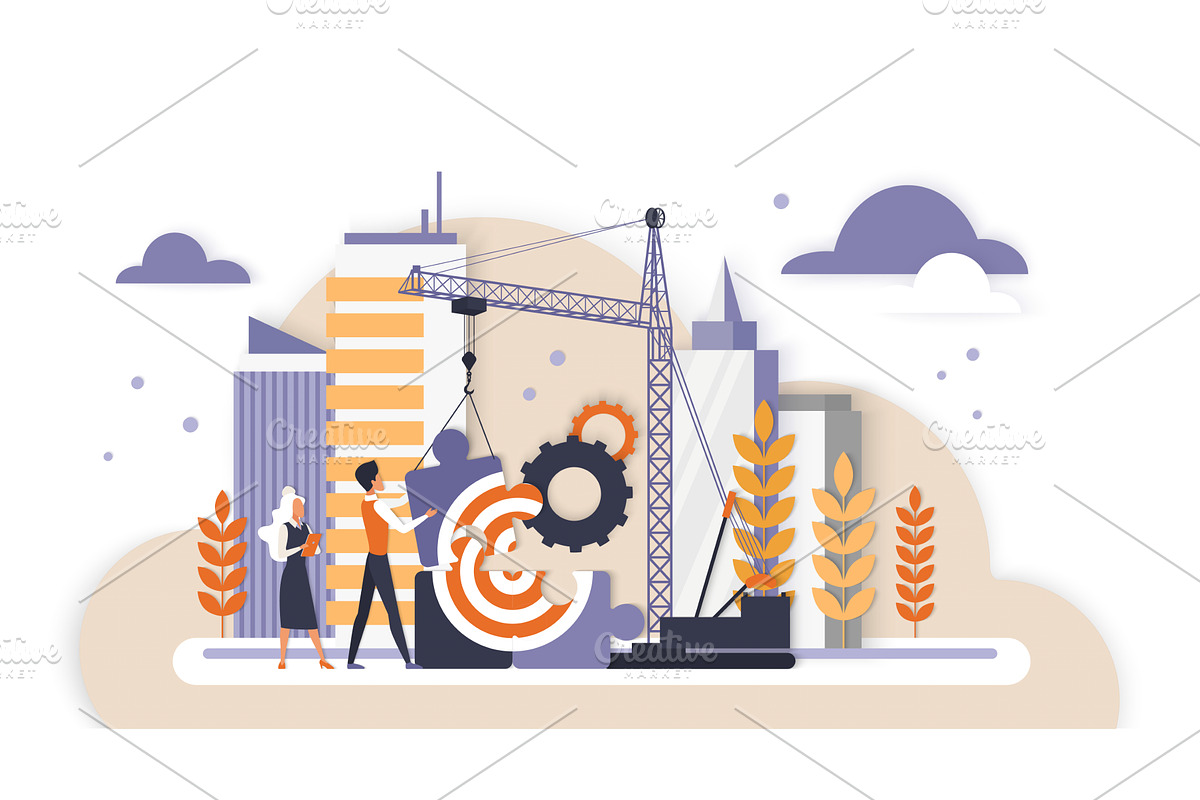 Business goal building city skyline, an Illustration by Lemberg Vector