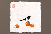 Japanese ink painting sumi-e. Birds., an Animal Illustration by Elina_Li (Thumbnail 11 of 25)