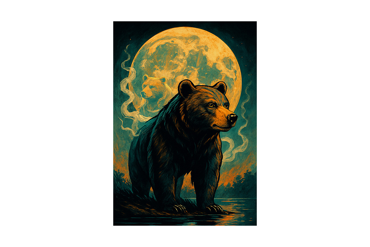 Colorful Moonlit Bear Duo Art – Grap, an Illustration by Star Graphic Design