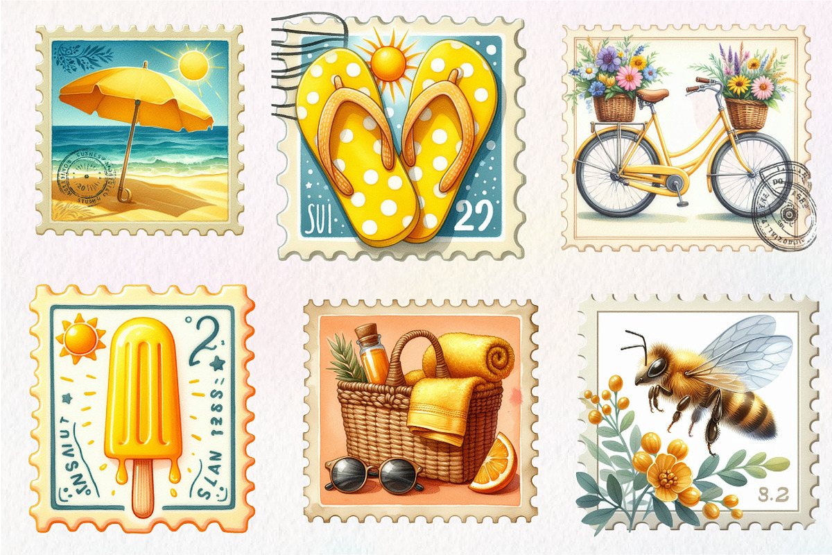 Yellow Summer Postage Stamps Clipart, an Illustration by CreationArt (Photo 2 of 5)