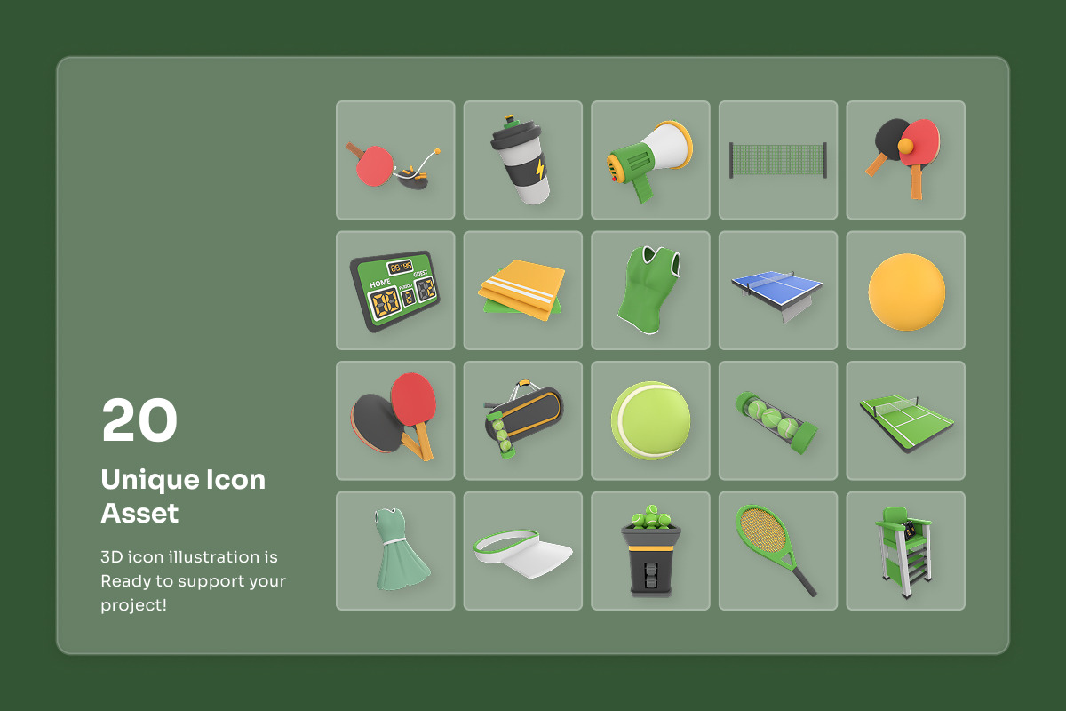 Courtix - Tennis 3D Icon Pack, a Sport Illustration by twinstd (Photo 6 of 6)