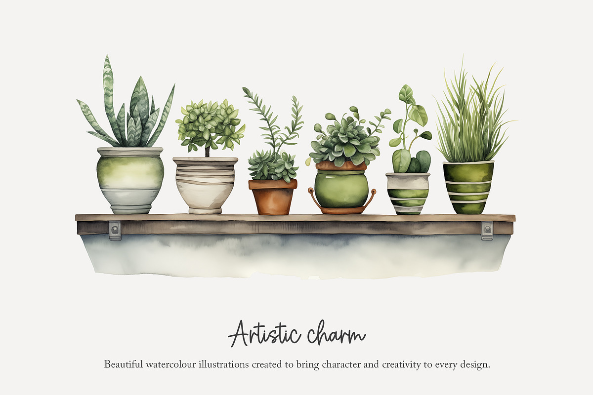 100 watercolor house plants clip art, a Seasonal Illustration by Poppy Lane Studio (Photo 4 of 12)
