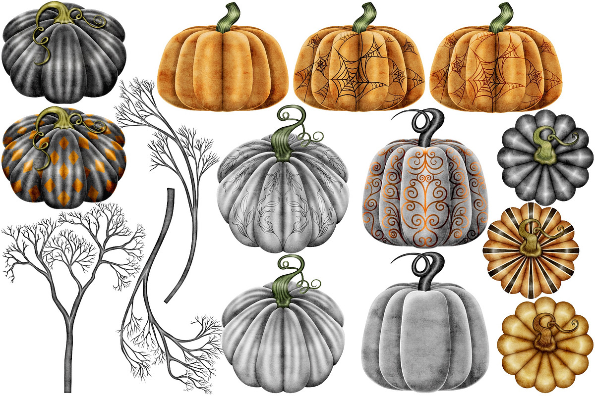 Halloween Botanicals Clipart set., a Seasonal Illustration by Happy Sloth Graphics (Photo 6 of 16)