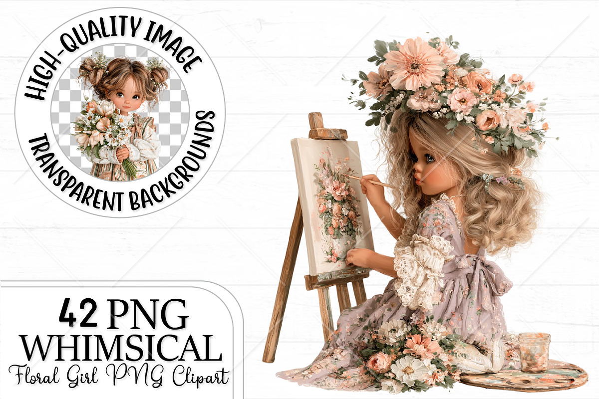 Whimsical Floral Girl PNG Clipart, a Seasonal Illustration by Canvas Craft (Photo 1 of 10)