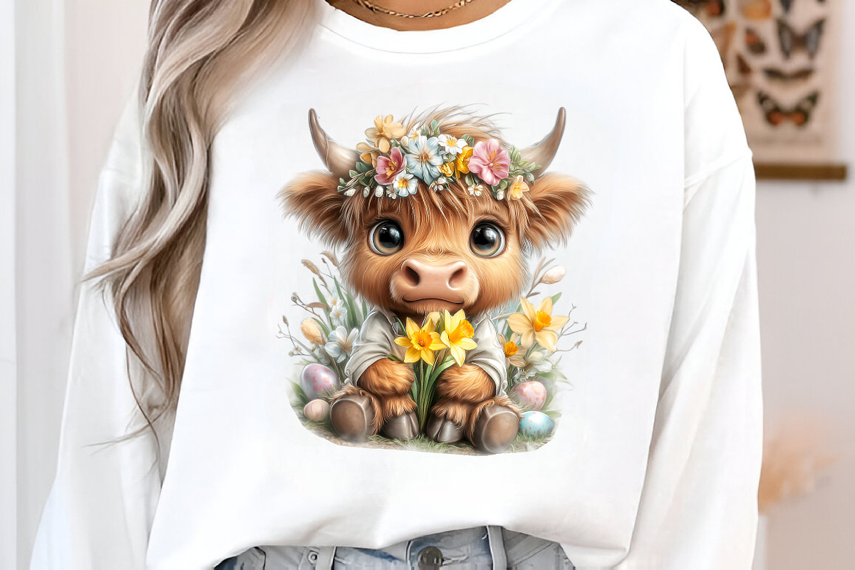 Watercolor Easter Highland Cow Clipa, an Animal Illustration by GatewayDesign (Photo 3 of 3)