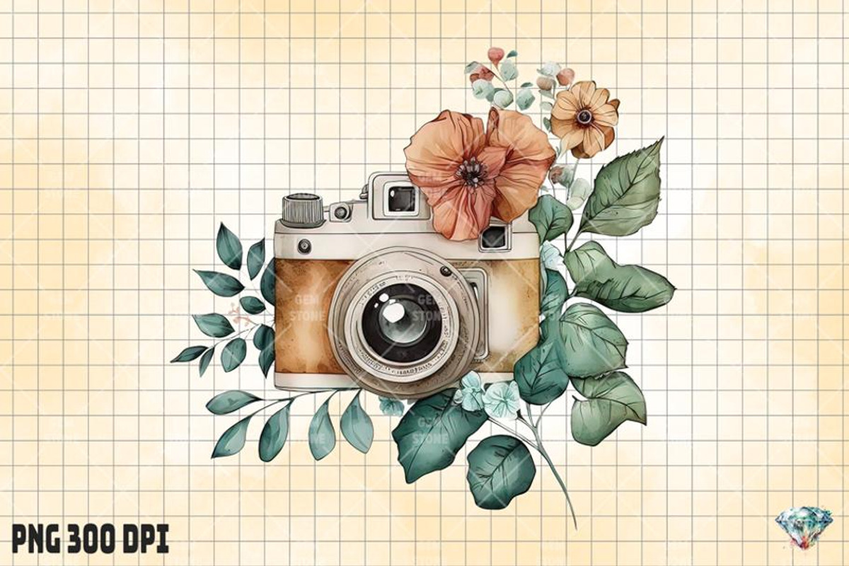 Watercolor Retro Flower Camera, an Illustration by Gemstone (Photo 4 of 6)