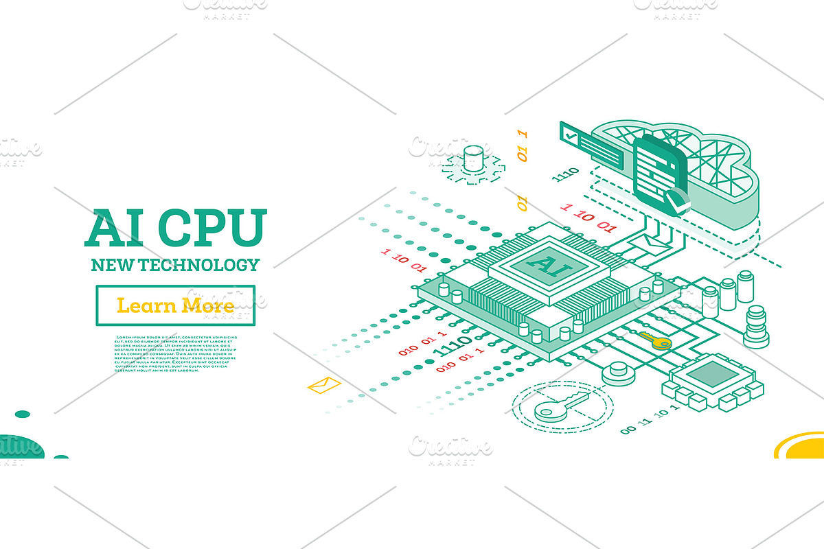 Isometric illustration of AI CPU., an Illustration by Booblgum
