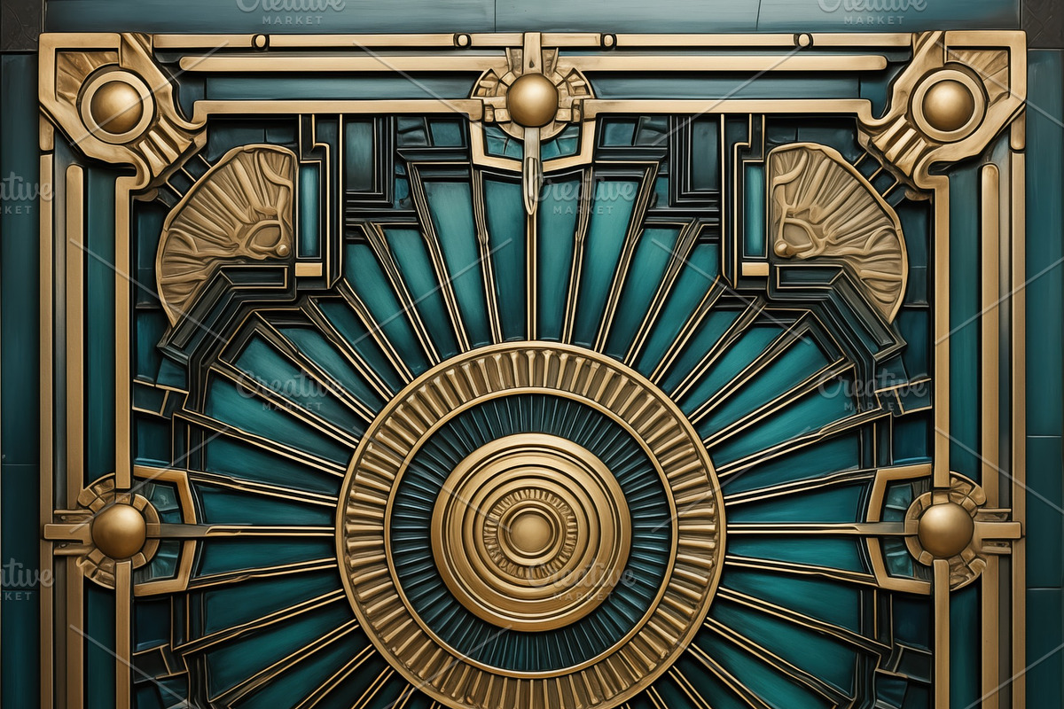 A decorative wall art deco panel featuring intricate geometric patterns and a c, a Background Graphic by Textures & Backgrounds