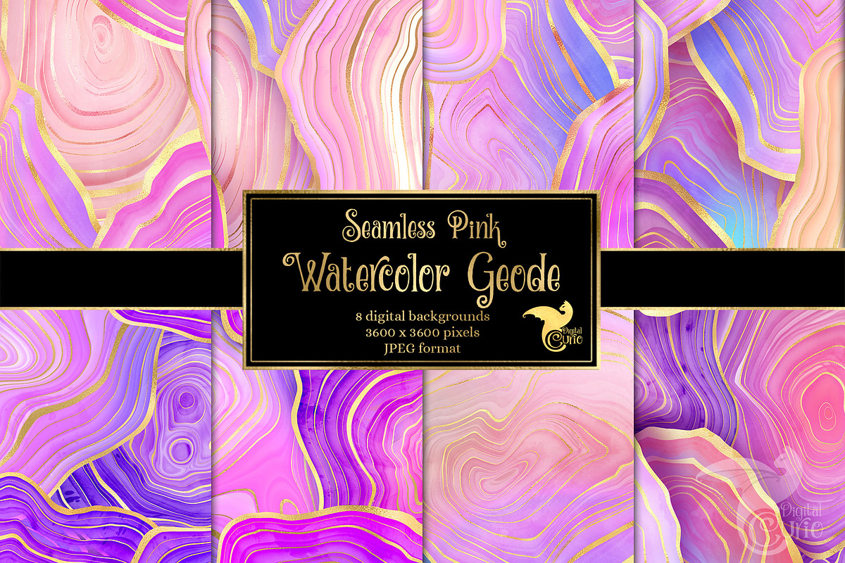 Pink Watercolor Geode Patterns, a Texture Graphic by Digital Curio