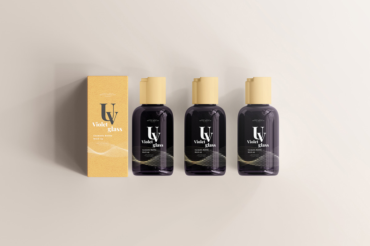 Violet Glass Cosmetic Bottle Mock-up, a Cups & Container Mockup by pmvch (Photo 3 of 20)