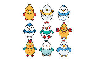 Cute baby chicks hatching from eggs