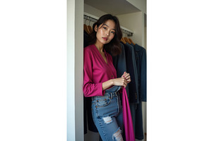 Stylish woman in pink blouse and, an Illustration by tilialucida
